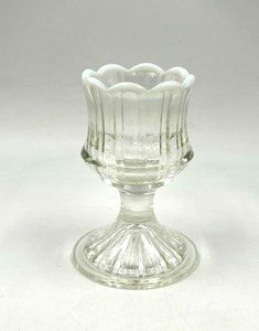 Fenton? Clear w/White Opalescent Glass Footed Toothpick/Match Holder